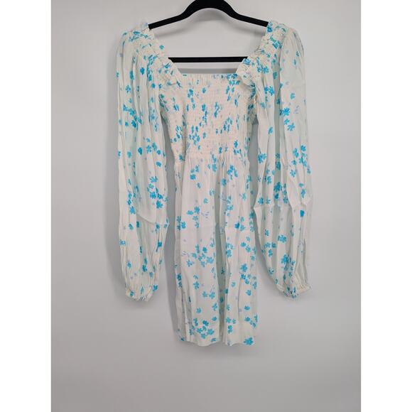 NWT GANNI Shirred Floral ECOVERO-blend crepe mini dress Size EU 32 US 0 #1D456 - Picture 5 of 10
